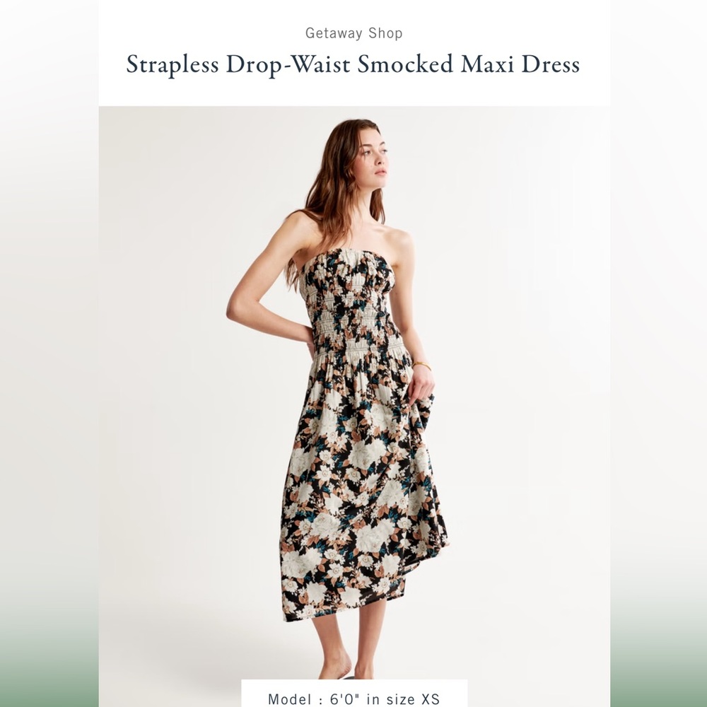 Strapless Drop-Waist Smocked Maxi Dress